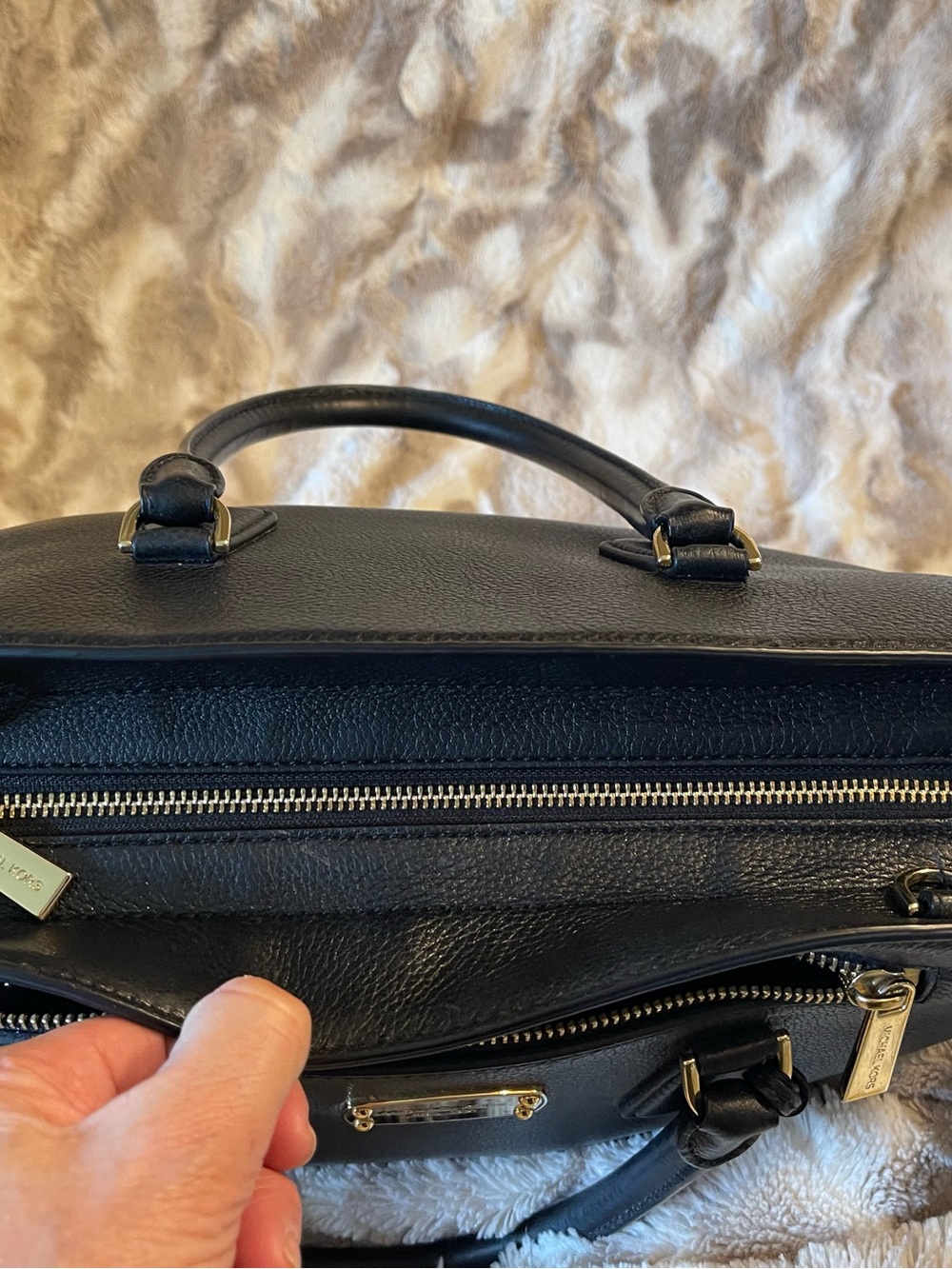 Michael Kors Black Leather Satchel with Gold Accents - Picture 4 of 14